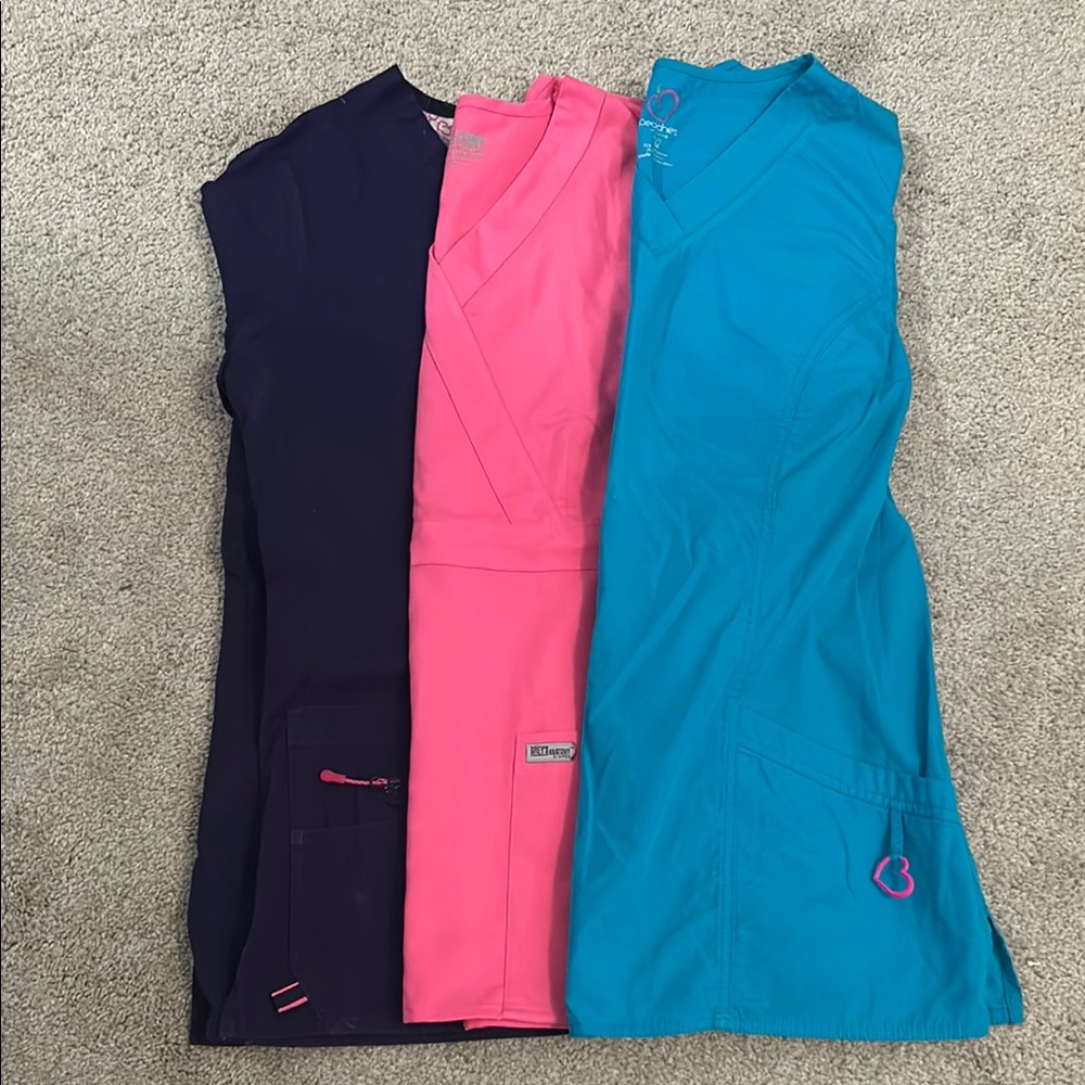 Scrub Tops - Navy, Pink, and Teal. Size Medium.